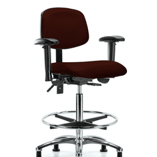 Vinyl Chair Chrome - High Bench Height with Adjustable Arms, Chrome Foot Ring, & Casters in Burgundy Trailblazer Vinyl - VHBCH-CR-T0-A1-CF-RG-8569