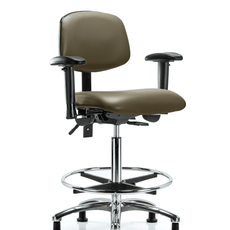 Vinyl Chair Chrome - High Bench Height with Adjustable Arms, Chrome Foot Ring, & Casters in Taupe Supernova Vinyl - VHBCH-CR-T0-A1-CF-RG-8809