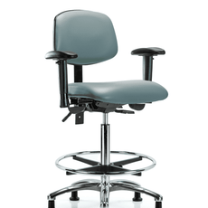 Vinyl Chair Chrome - High Bench Height with Adjustable Arms, Chrome Foot Ring, & Casters in Storm Supernova Vinyl - VHBCH-CR-T0-A1-CF-RG-8822