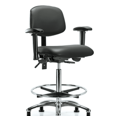 Vinyl Chair Chrome - High Bench Height with Adjustable Arms, Chrome Foot Ring, & Casters in Carbon Supernova Vinyl - VHBCH-CR-T0-A1-CF-RG-8823