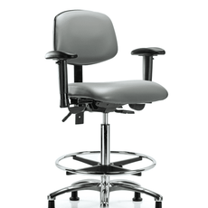 Vinyl Chair Chrome - High Bench Height with Adjustable Arms, Chrome Foot Ring, & Casters in Sterling Supernova Vinyl - VHBCH-CR-T0-A1-CF-RG-8840