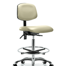 Vinyl Chair Chrome - High Bench Height with Seat Tilt, Chrome Foot Ring, & Casters in Adobe White Trailblazer Vinyl - VHBCH-CR-T1-A0-CF-CC-8501