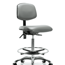 Vinyl Chair Chrome - High Bench Height with Seat Tilt, Chrome Foot Ring, & Casters in Sterling Supernova Vinyl - VHBCH-CR-T1-A0-CF-CC-8840