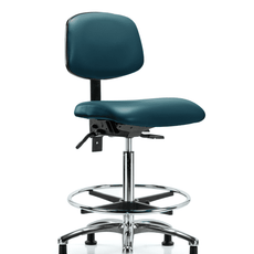 Vinyl Chair Chrome - High Bench Height with Seat Tilt, Chrome Foot Ring, & Casters in Marine Blue Supernova Vinyl - VHBCH-CR-T1-A0-CF-RG-8801