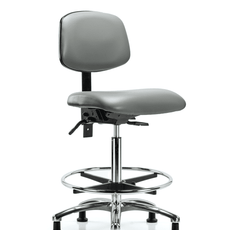Vinyl Chair Chrome - High Bench Height with Seat Tilt, Chrome Foot Ring, & Casters in Sterling Supernova Vinyl - VHBCH-CR-T1-A0-CF-RG-8840