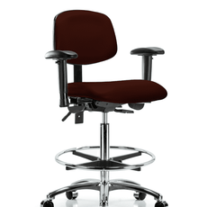 Vinyl Chair Chrome - High Bench Height with Seat Tilt, Adjustable Arms, Chrome Foot Ring, & Casters in Burgundy Trailblazer Vinyl - VHBCH-CR-T1-A1-CF-CC-8569