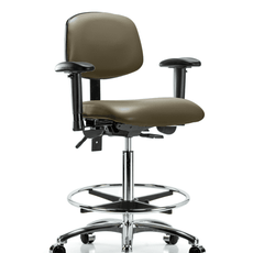 Vinyl Chair Chrome - High Bench Height with Seat Tilt, Adjustable Arms, Chrome Foot Ring, & Casters in Taupe Supernova Vinyl - VHBCH-CR-T1-A1-CF-CC-8809