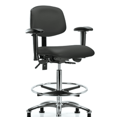 Vinyl Chair Chrome - High Bench Height with Seat Tilt, Adjustable Arms, Chrome Foot Ring, & Casters in Charcoal Trailblazer Vinyl - VHBCH-CR-T1-A1-CF-RG-8605