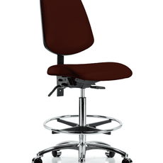 Vinyl Chair Chrome - High Bench Height with Medium Back, Chrome Foot Ring, & Casters in Burgundy Trailblazer Vinyl - VHBCH-MB-CR-T0-A0-CF-CC-8569