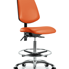 Vinyl Chair Chrome - High Bench Height with Medium Back, Chrome Foot Ring, & Casters in Orange Kist Trailblazer Vinyl - VHBCH-MB-CR-T0-A0-CF-CC-8613