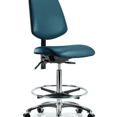 Vinyl Chair Chrome - High Bench Height with Medium Back, Chrome Foot Ring, & Casters in Marine Blue Supernova Vinyl - VHBCH-MB-CR-T0-A0-CF-CC-8801