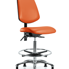 Vinyl Chair Chrome - High Bench Height with Medium Back, Chrome Foot Ring, & Stationary Glides in Orange Kist Trailblazer Vinyl - VHBCH-MB-CR-T0-A0-CF-RG-8613