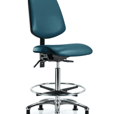 Vinyl Chair Chrome - High Bench Height with Medium Back, Chrome Foot Ring, & Stationary Glides in Marine Blue Supernova Vinyl - VHBCH-MB-CR-T0-A0-CF-RG-8801