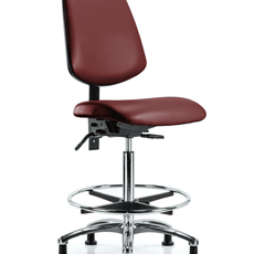 Vinyl Chair Chrome - High Bench Height with Medium Back, Chrome Foot Ring, & Stationary Glides in Borscht Supernova Vinyl - VHBCH-MB-CR-T0-A0-CF-RG-8815