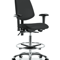 Vinyl Chair Chrome - High Bench Height with Medium Back, Adjustable Arms, Chrome Foot Ring, & Casters in Black Trailblazer Vinyl - VHBCH-MB-CR-T0-A1-CF-CC-8540