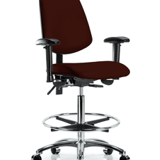 Vinyl Chair Chrome - High Bench Height with Medium Back, Adjustable Arms, Chrome Foot Ring, & Casters in Burgundy Trailblazer Vinyl - VHBCH-MB-CR-T0-A1-CF-CC-8569