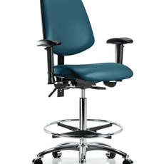 Vinyl Chair Chrome - High Bench Height with Medium Back, Adjustable Arms, Chrome Foot Ring, & Casters in Marine Blue Supernova Vinyl - VHBCH-MB-CR-T0-A1-CF-CC-8801