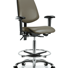 Vinyl Chair Chrome - High Bench Height with Medium Back, Adjustable Arms, Chrome Foot Ring, & Casters in Taupe Supernova Vinyl - VHBCH-MB-CR-T0-A1-CF-CC-8809