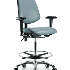 Vinyl Chair Chrome - High Bench Height with Medium Back, Adjustable Arms, Chrome Foot Ring, & Casters in Storm Supernova Vinyl - VHBCH-MB-CR-T0-A1-CF-CC-8822