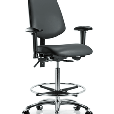 Vinyl Chair Chrome - High Bench Height with Medium Back, Adjustable Arms, Chrome Foot Ring, & Casters in Carbon Supernova Vinyl - VHBCH-MB-CR-T0-A1-CF-CC-8823