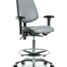 Vinyl Chair Chrome - High Bench Height with Medium Back, Adjustable Arms, Chrome Foot Ring, & Casters in Sterling Supernova Vinyl - VHBCH-MB-CR-T0-A1-CF-CC-8840