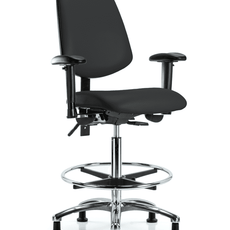 Vinyl Chair Chrome - High Bench Height with Medium Back, Adjustable Arms, Chrome Foot Ring, & Stationary Glides in Black Trailblazer Vinyl - VHBCH-MB-CR-T0-A1-CF-RG-8540