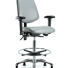 Vinyl Chair Chrome - High Bench Height with Medium Back, Adjustable Arms, Chrome Foot Ring, & Stationary Glides in Dove Trailblazer Vinyl - VHBCH-MB-CR-T0-A1-CF-RG-8567