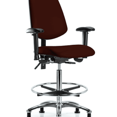 Vinyl Chair Chrome - High Bench Height with Medium Back, Adjustable Arms, Chrome Foot Ring, & Stationary Glides in Burgundy Trailblazer Vinyl - VHBCH-MB-CR-T0-A1-CF-RG-8569