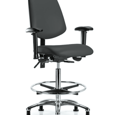 Vinyl Chair Chrome - High Bench Height with Medium Back, Adjustable Arms, Chrome Foot Ring, & Stationary Glides in Charcoal Trailblazer Vinyl - VHBCH-MB-CR-T0-A1-CF-RG-8605