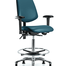 Vinyl Chair Chrome - High Bench Height with Medium Back, Adjustable Arms, Chrome Foot Ring, & Stationary Glides in Marine Blue Supernova Vinyl - VHBCH-MB-CR-T0-A1-CF-RG-8801