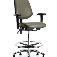 Vinyl Chair Chrome - High Bench Height with Medium Back, Adjustable Arms, Chrome Foot Ring, & Stationary Glides in Taupe Supernova Vinyl - VHBCH-MB-CR-T0-A1-CF-RG-8809