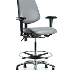 Vinyl Chair Chrome - High Bench Height with Medium Back, Adjustable Arms, Chrome Foot Ring, & Stationary Glides in Sterling Supernova Vinyl - VHBCH-MB-CR-T0-A1-CF-RG-8840