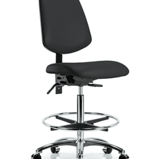 Vinyl Chair Chrome - High Bench Height with Medium Back, Seat Tilt, Chrome Foot Ring, & Casters in Black Trailblazer Vinyl - VHBCH-MB-CR-T1-A0-CF-CC-8540