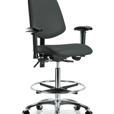 Vinyl Chair Chrome - High Bench Height with Medium Back, Seat Tilt, Adjustable Arms, Chrome Foot Ring, & Casters in Charcoal Trailblazer Vinyl - VHBCH-MB-CR-T1-A1-CF-CC-8605