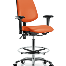 Vinyl Chair Chrome - High Bench Height with Medium Back, Seat Tilt, Adjustable Arms, Chrome Foot Ring, & Casters in Orange Kist Trailblazer Vinyl - VHBCH-MB-CR-T1-A1-CF-CC-8613