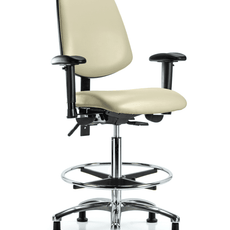 Vinyl Chair Chrome - High Bench Height with Medium Back, Seat Tilt, Adjustable Arms, Chrome Foot Ring, & Stationary Glides in Adobe White Trailblazer Vinyl - VHBCH-MB-CR-T1-A1-CF-RG-8501