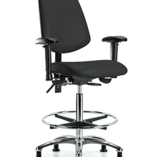 Vinyl Chair Chrome - High Bench Height with Medium Back, Seat Tilt, Adjustable Arms, Chrome Foot Ring, & Stationary Glides in Black Trailblazer Vinyl - VHBCH-MB-CR-T1-A1-CF-RG-8540