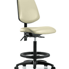 Vinyl Chair - High Bench Height with Medium Back, Black Foot Ring, & Casters in Adobe White Trailblazer Vinyl - VHBCH-MB-RG-T0-A0-BF-RC-8501