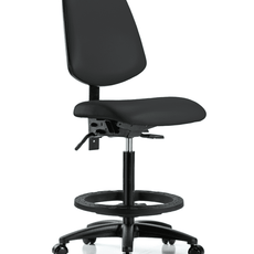 Vinyl Chair - High Bench Height with Medium Back, Black Foot Ring, & Casters in Black Trailblazer Vinyl - VHBCH-MB-RG-T0-A0-BF-RC-8540