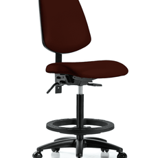 Vinyl Chair - High Bench Height with Medium Back, Black Foot Ring, & Casters in Burgundy Trailblazer Vinyl - VHBCH-MB-RG-T0-A0-BF-RC-8569