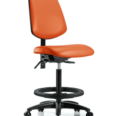 Vinyl Chair - High Bench Height with Medium Back, Black Foot Ring, & Casters in Orange Kist Trailblazer Vinyl - VHBCH-MB-RG-T0-A0-BF-RC-8613