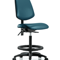 Vinyl Chair - High Bench Height with Medium Back, Black Foot Ring, & Casters in Marine Blue Supernova Vinyl - VHBCH-MB-RG-T0-A0-BF-RC-8801