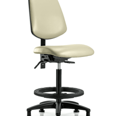 Vinyl Chair - High Bench Height with Medium Back, Black Foot Ring, & Stationary Glides in Adobe White Trailblazer Vinyl - VHBCH-MB-RG-T0-A0-BF-RG-8501