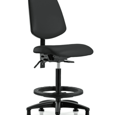 Vinyl Chair - High Bench Height with Medium Back, Black Foot Ring, & Stationary Glides in Black Trailblazer Vinyl - VHBCH-MB-RG-T0-A0-BF-RG-8540