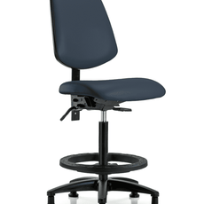 Vinyl Chair - High Bench Height with Medium Back, Black Foot Ring, & Stationary Glides in Imperial Blue Trailblazer Vinyl - VHBCH-MB-RG-T0-A0-BF-RG-8582