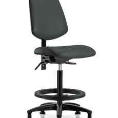 Vinyl Chair - High Bench Height with Medium Back, Black Foot Ring, & Stationary Glides in Charcoal Trailblazer Vinyl - VHBCH-MB-RG-T0-A0-BF-RG-8605