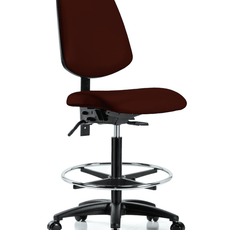 Vinyl Chair - High Bench Height with Medium Back, Chrome Foot Ring, & Casters in Burgundy Trailblazer Vinyl - VHBCH-MB-RG-T0-A0-CF-RC-8569