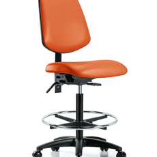 Vinyl Chair - High Bench Height with Medium Back, Chrome Foot Ring, & Casters in Orange Kist Trailblazer Vinyl - VHBCH-MB-RG-T0-A0-CF-RC-8613