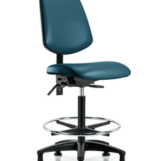 Vinyl Chair - High Bench Height with Medium Back, Chrome Foot Ring, & Stationary Glides in Marine Blue Supernova Vinyl - VHBCH-MB-RG-T0-A0-CF-RG-8801