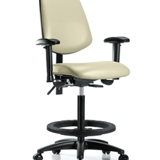 Vinyl Chair - High Bench Height with Medium Back, Adjustable Arms, Black Foot Ring, & Casters in Adobe White Trailblazer Vinyl - VHBCH-MB-RG-T0-A1-BF-RC-8501